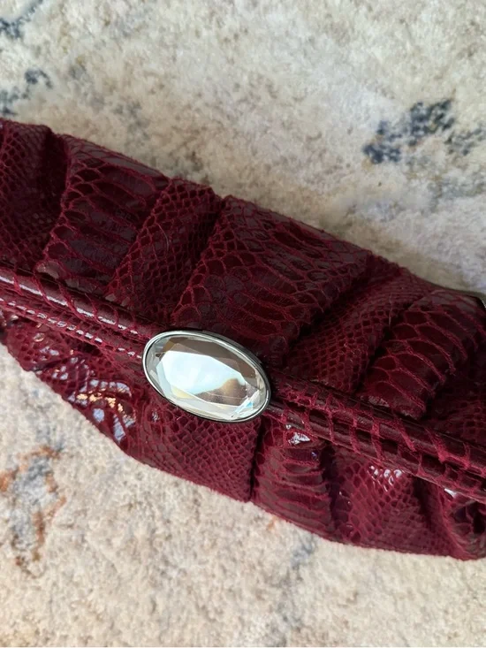 Kate Landry Wine Red Snake-Texture Evening Clutch with Chain Strap - Picture 10 of 13